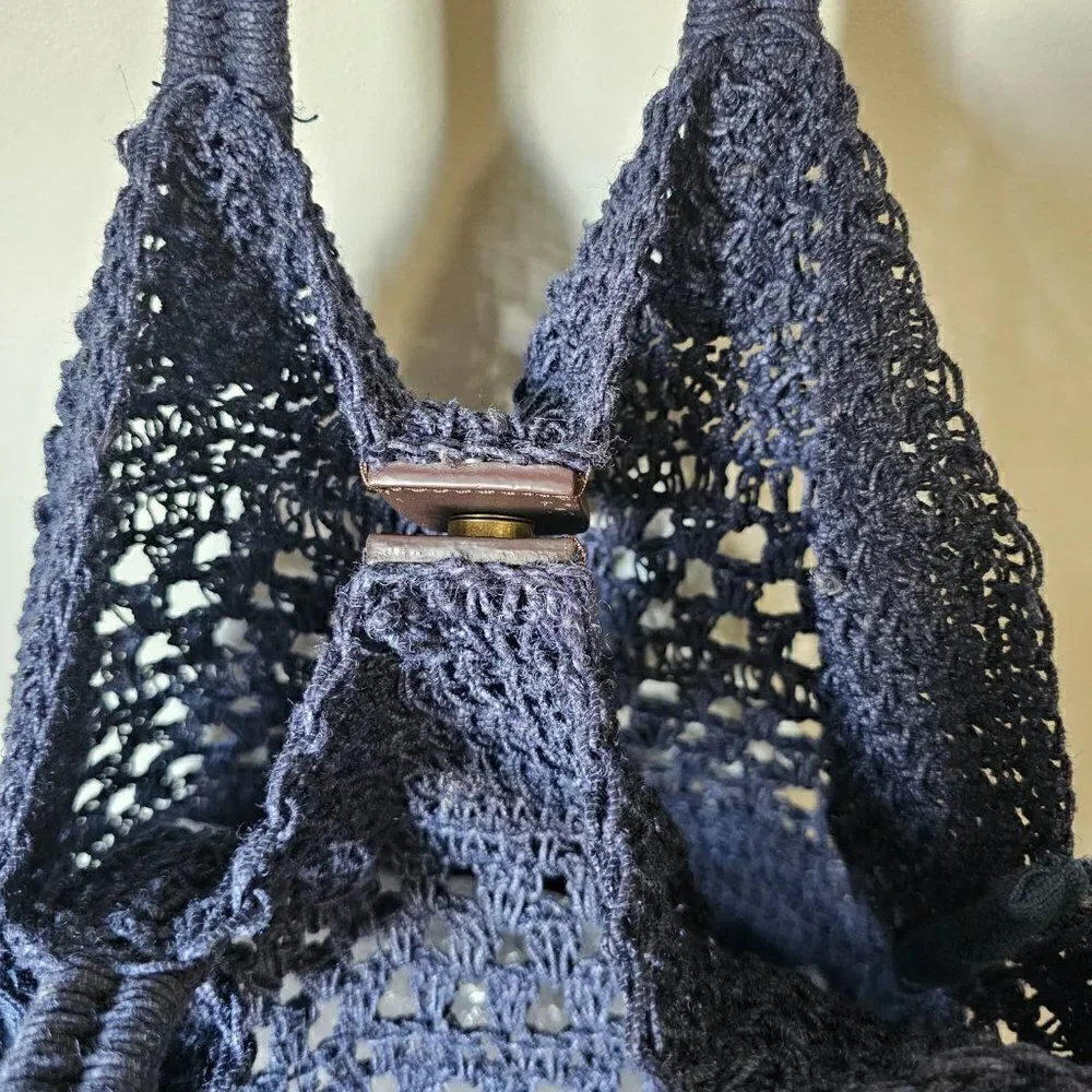 EUC LIKE NEW J. JILL CROCHETED BLUE LARGE TOTE BAG